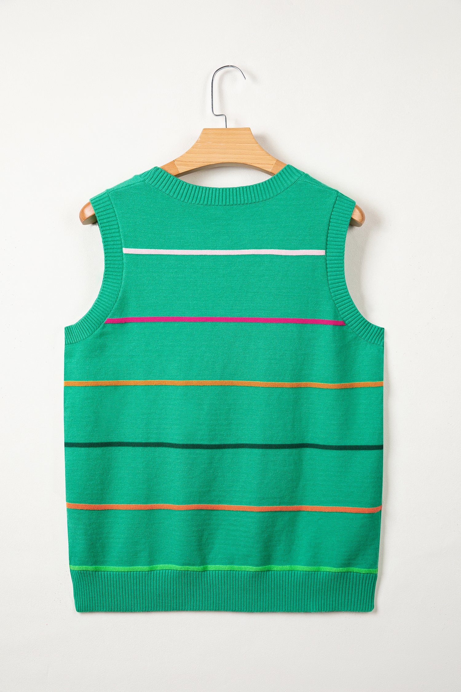 Sky Blue Stripe Round Neck Knitted Sweater Tank