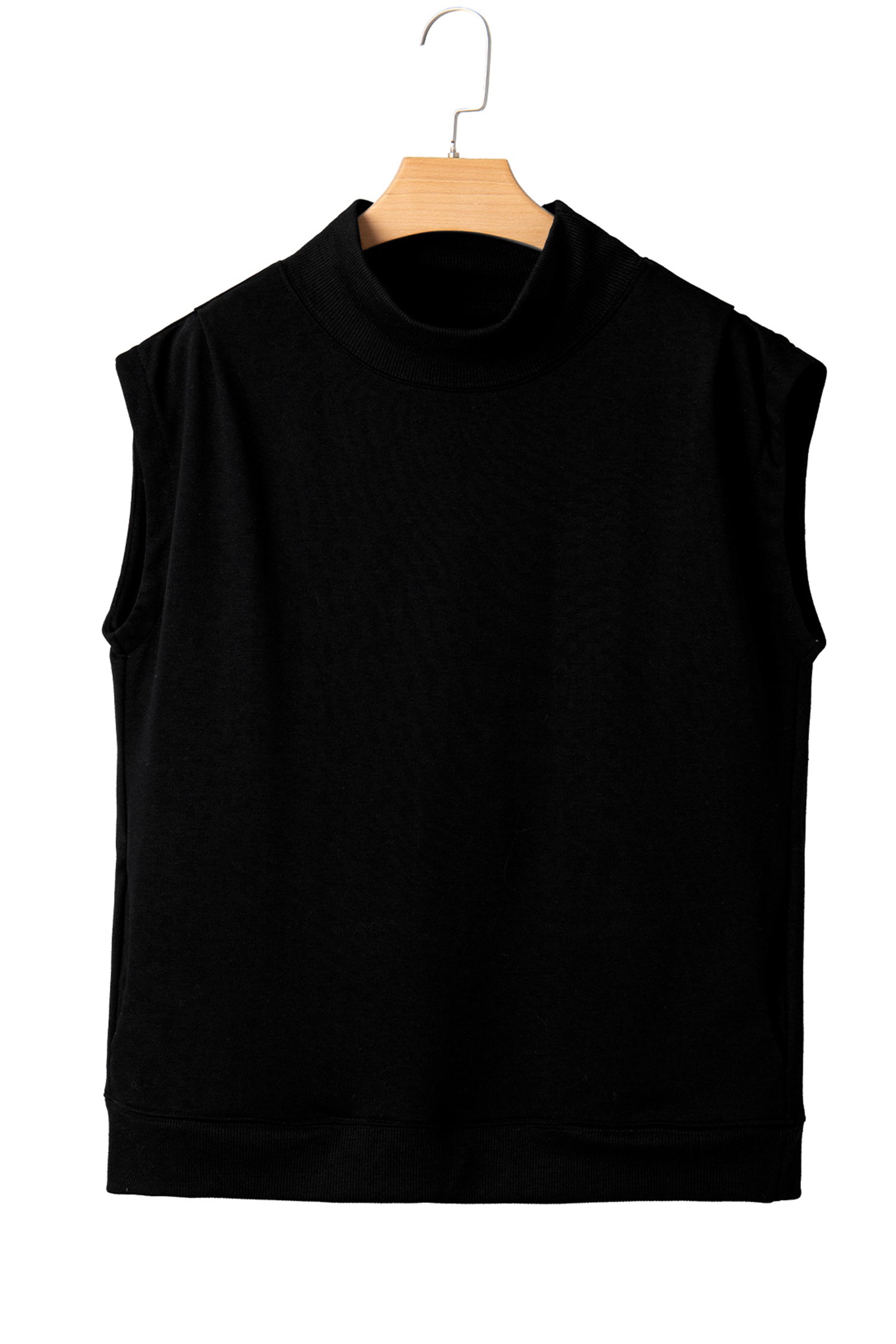 Light Grey Solid Color High Neck Cap Sleeve Loose Top