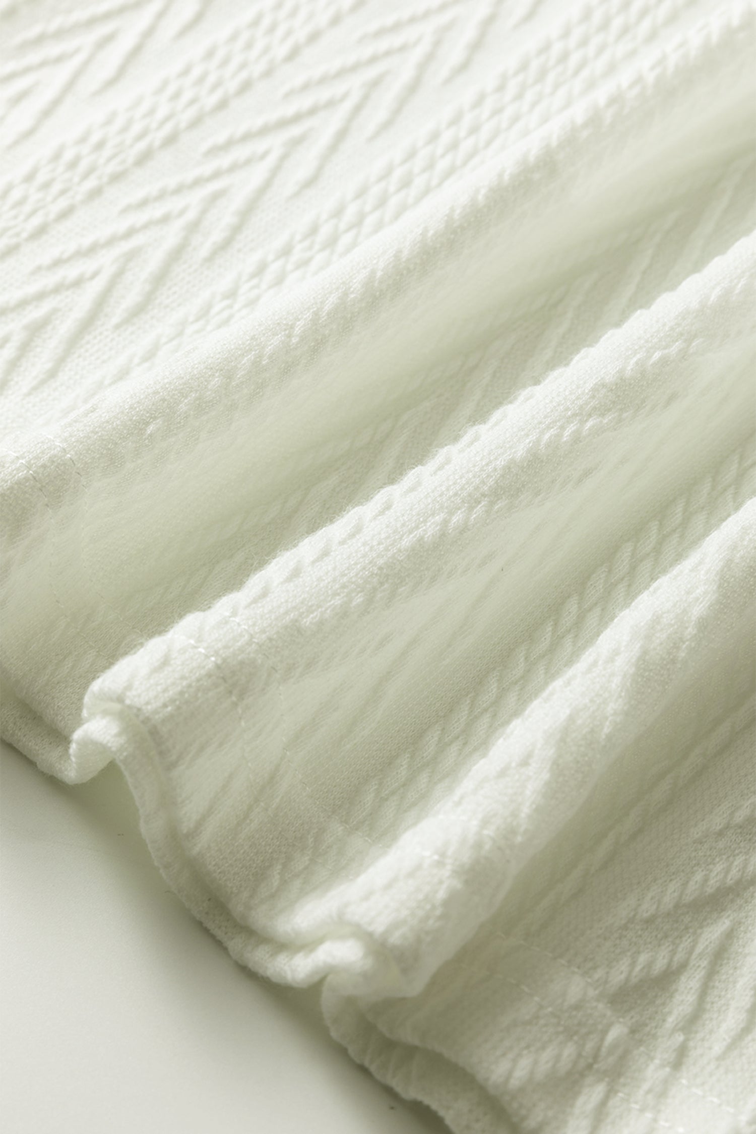 Beige Floral Patchwork Textured Knit Drawstring V Neck Blouse