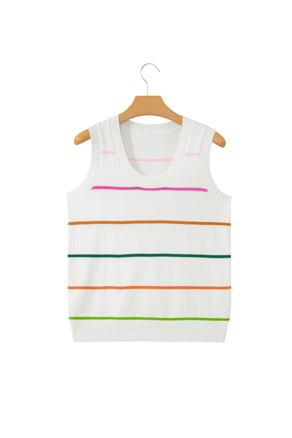 Sky Blue Stripe Round Neck Knitted Sweater Tank
