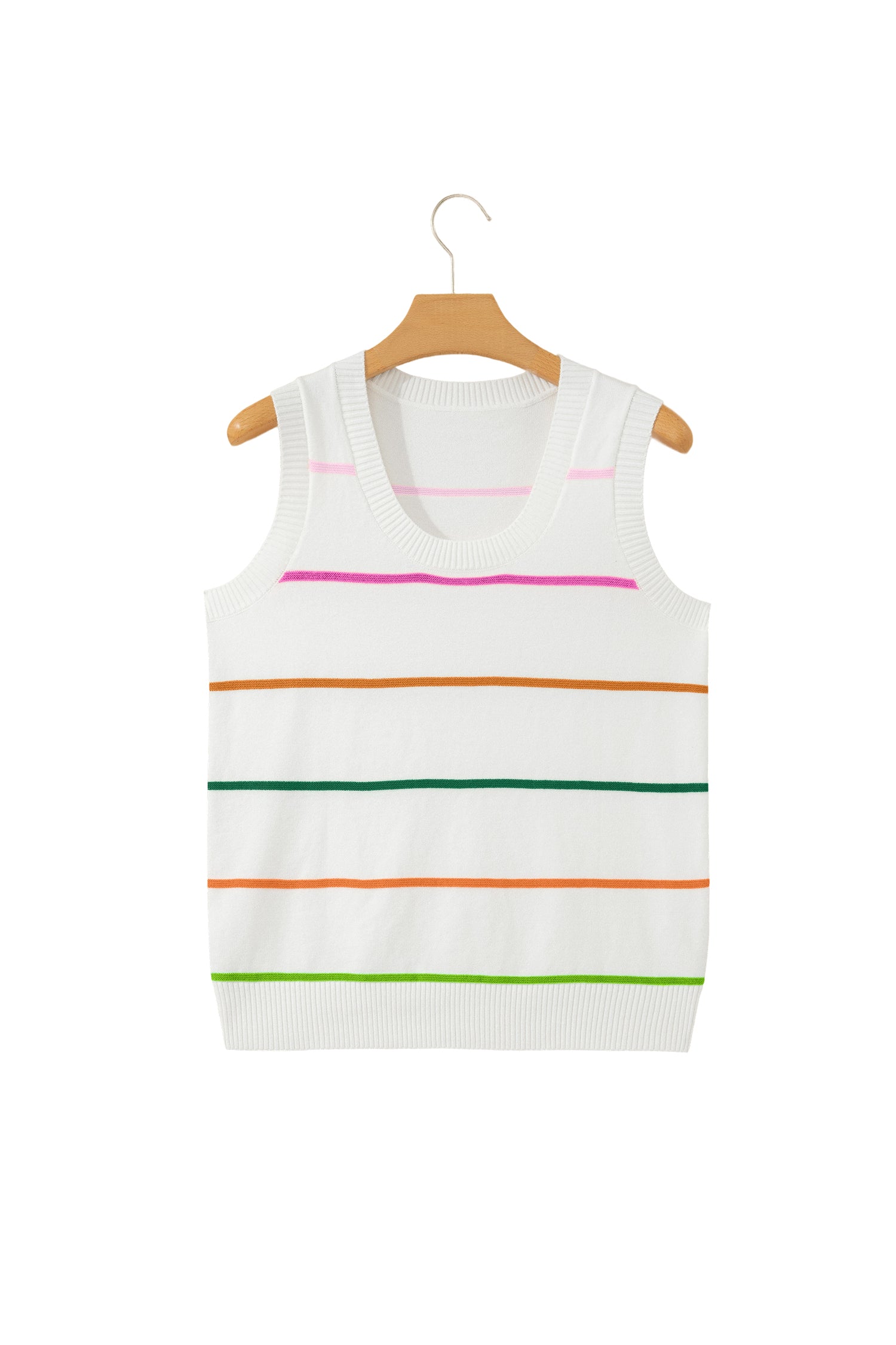 Sky Blue Stripe Round Neck Knitted Sweater Tank
