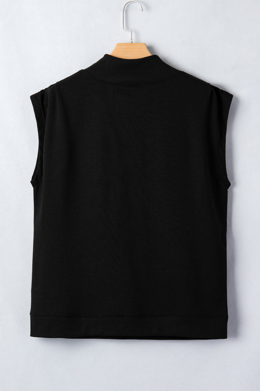 Light Grey Solid Color High Neck Cap Sleeve Loose Top