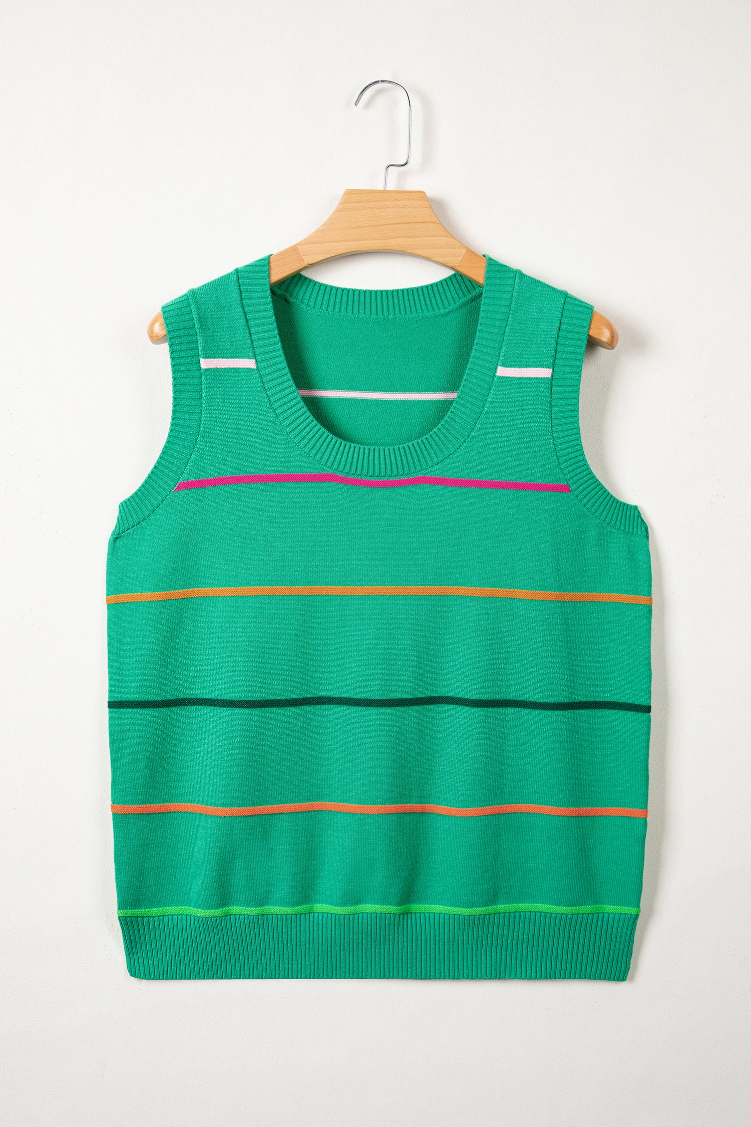 Sky Blue Stripe Round Neck Knitted Sweater Tank