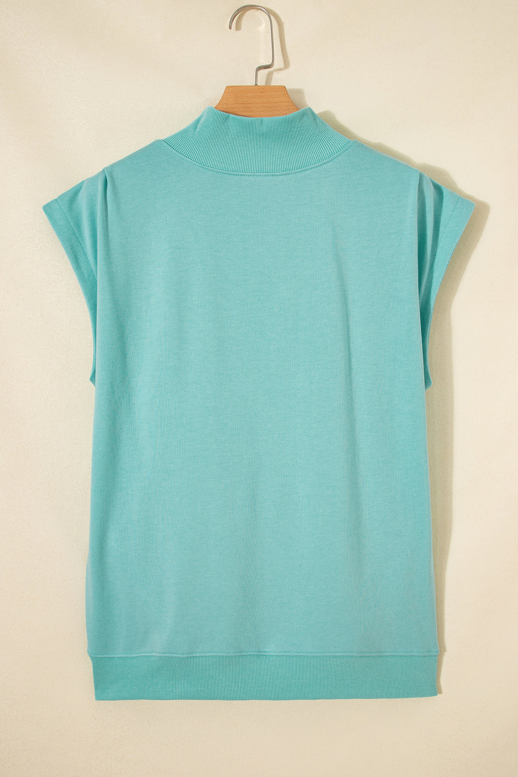Light Grey Solid Color High Neck Cap Sleeve Loose Top