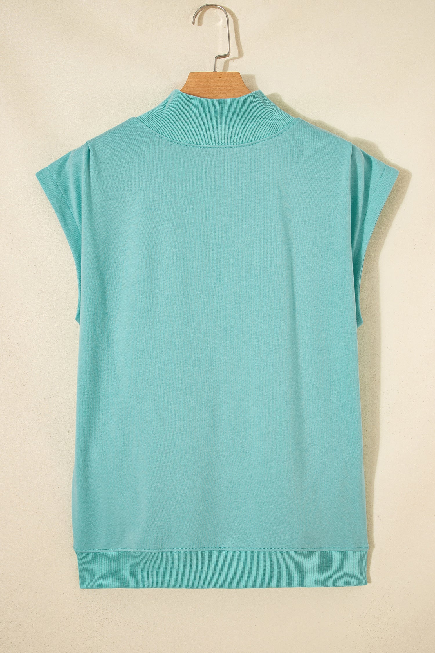Light Grey Solid Color High Neck Cap Sleeve Loose Top