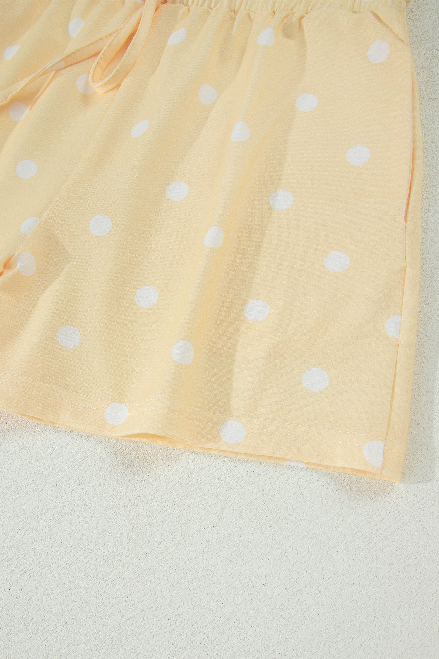 White Exposed Seam Detail Polka Dot Loose Tee Drawstring Shorts Set