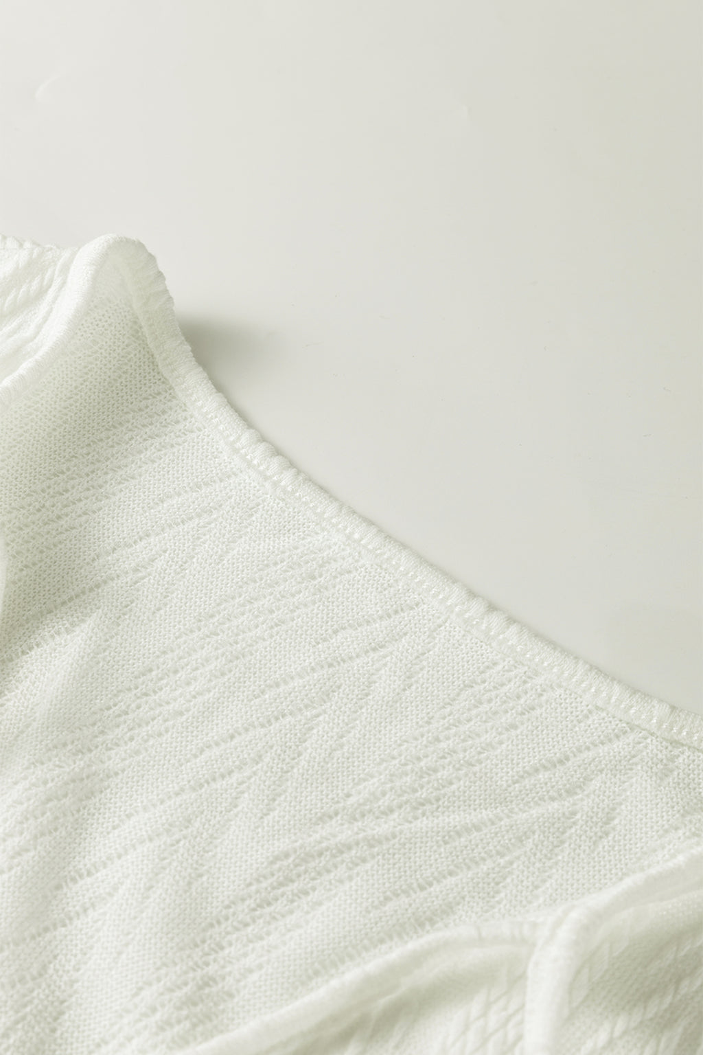 Beige Floral Patchwork Textured Knit Drawstring V Neck Blouse