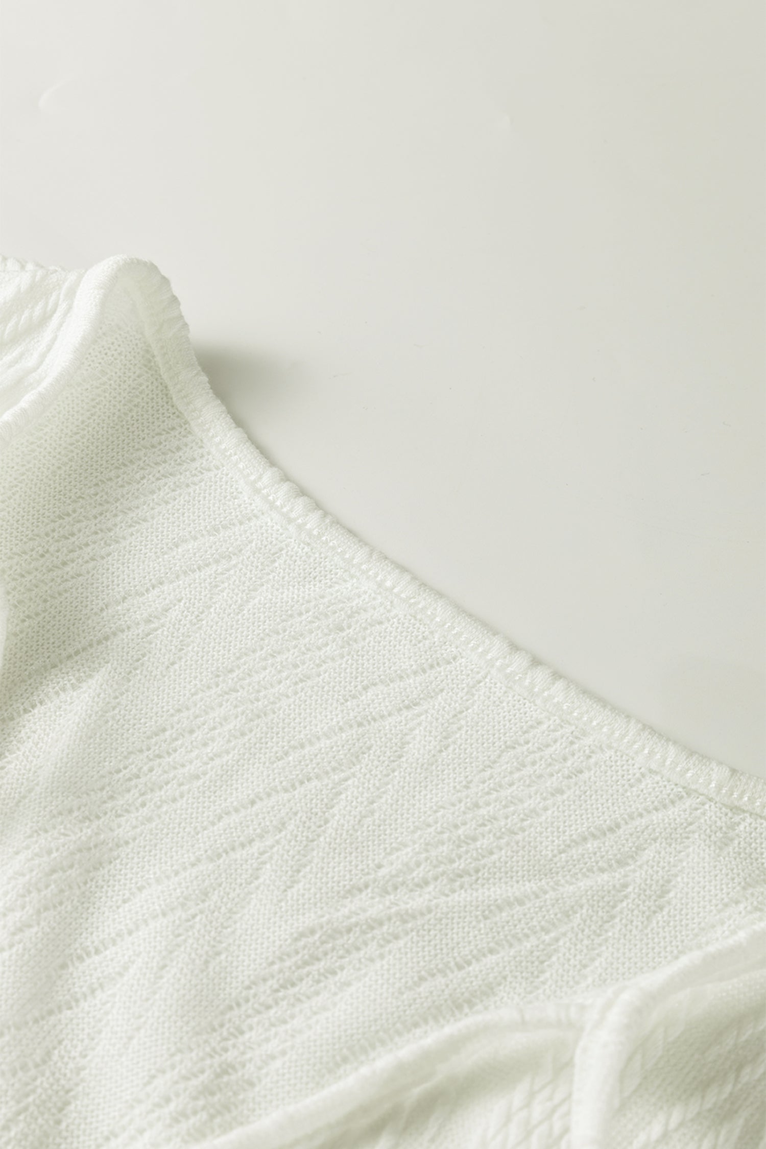 Beige Floral Patchwork Textured Knit Drawstring V Neck Blouse