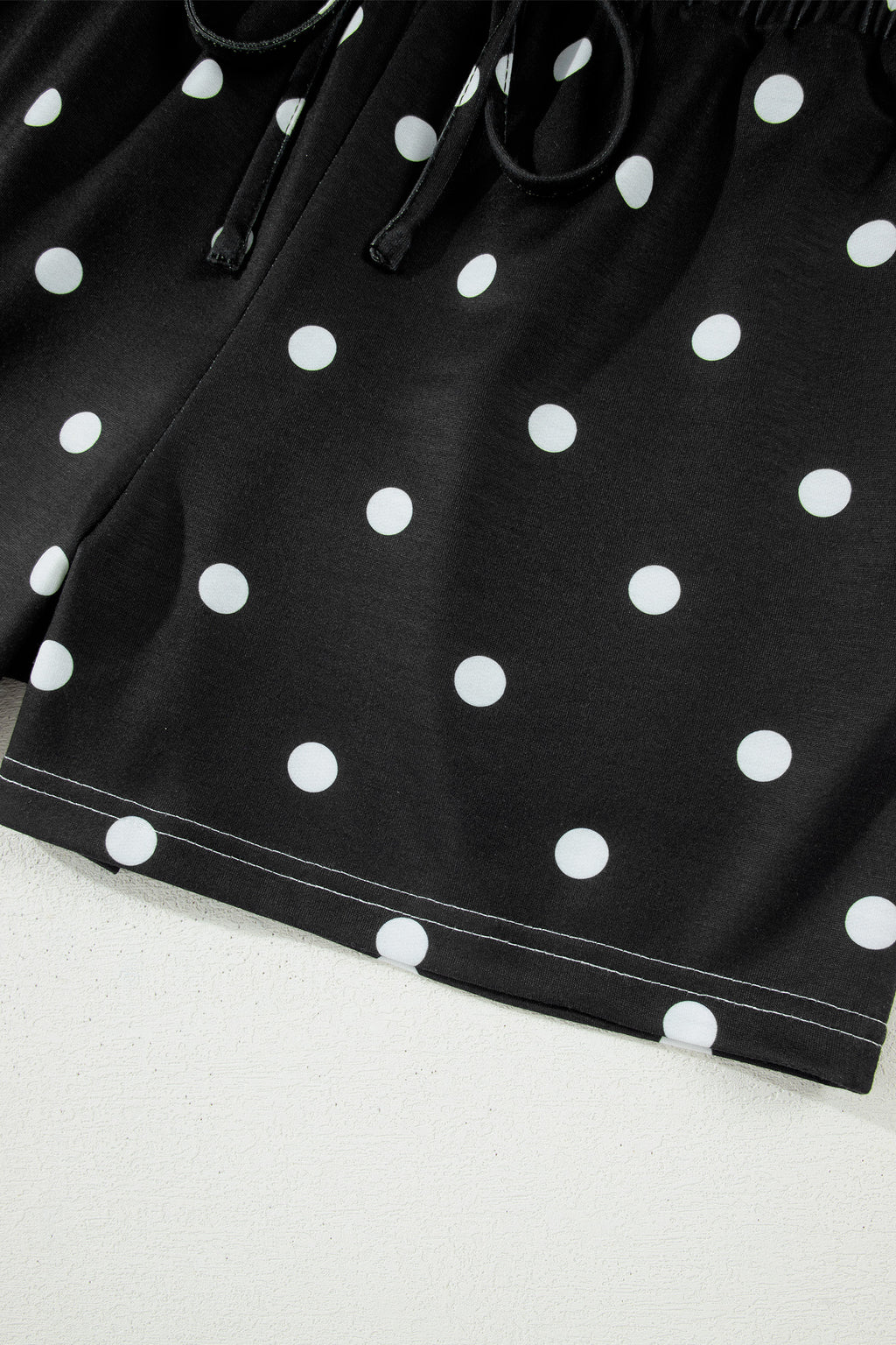 White Exposed Seam Detail Polka Dot Loose Tee Drawstring Shorts Set
