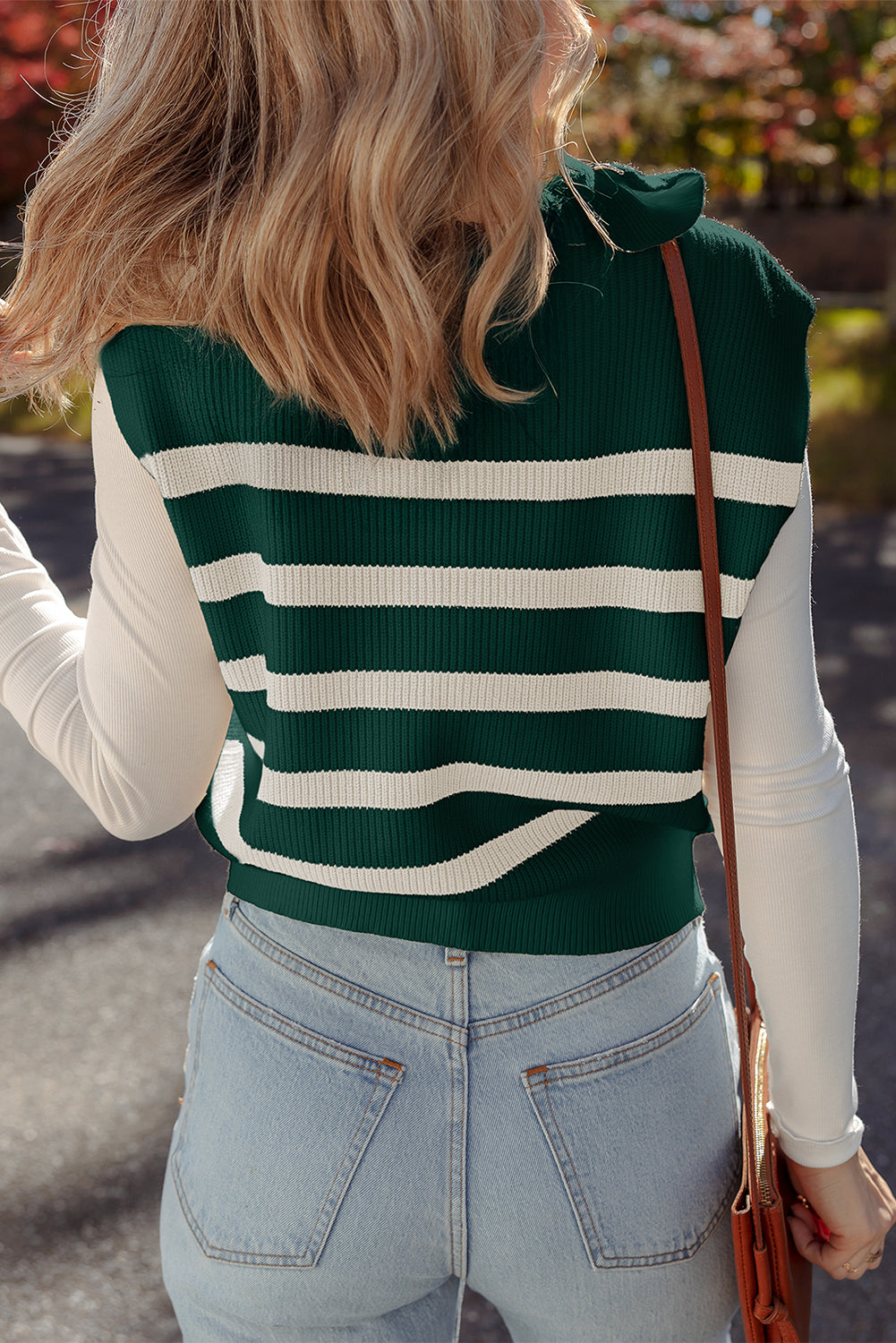 Blackish Green Ribbed Half Zip Collared Sweater Vest