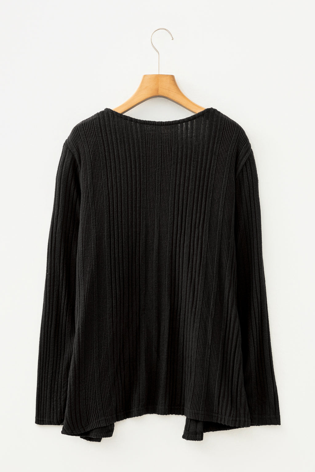 Black Ribbed Open Front Knitted Top with Pockets