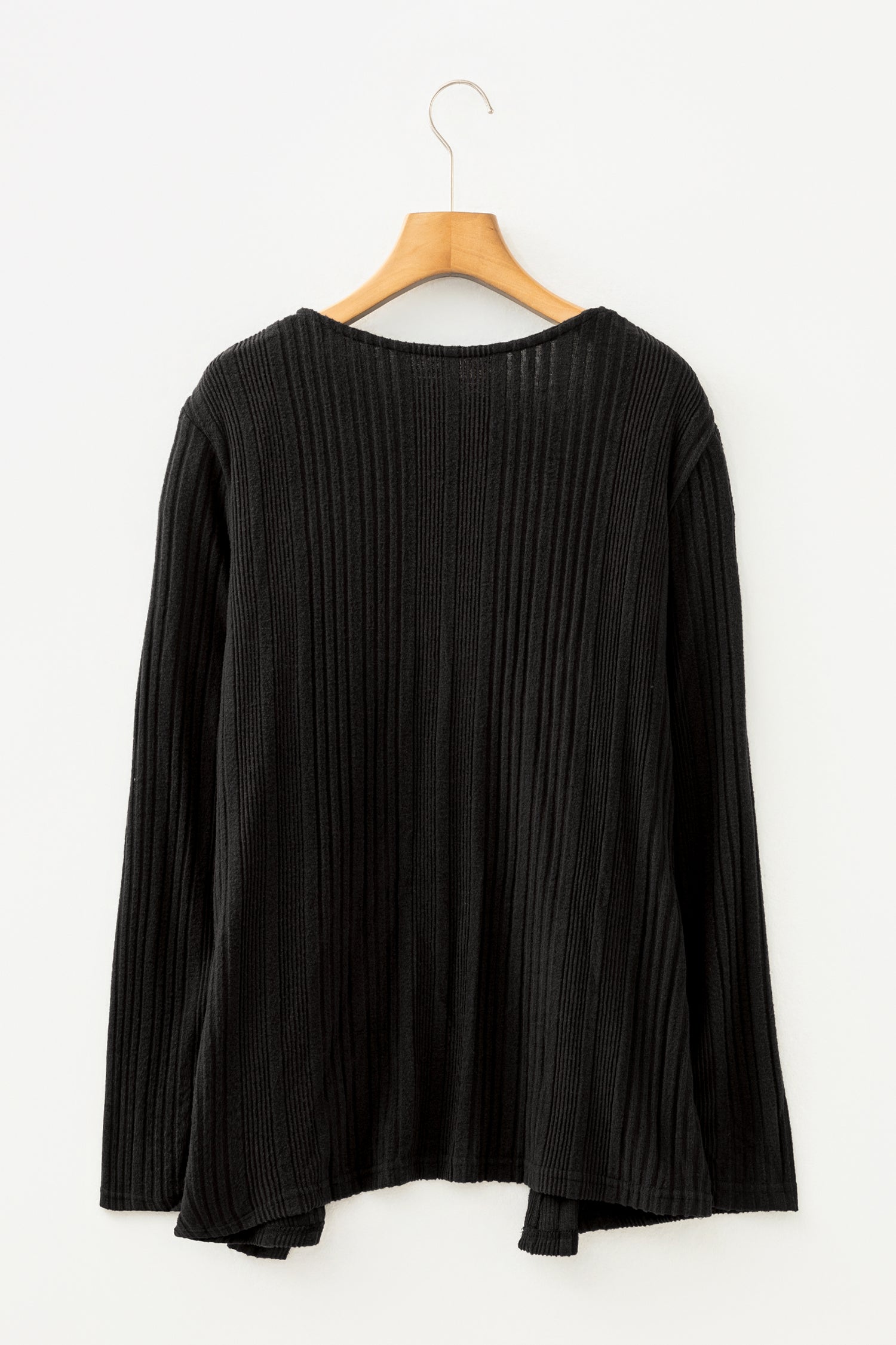 Black Ribbed Open Front Knitted Top with Pockets