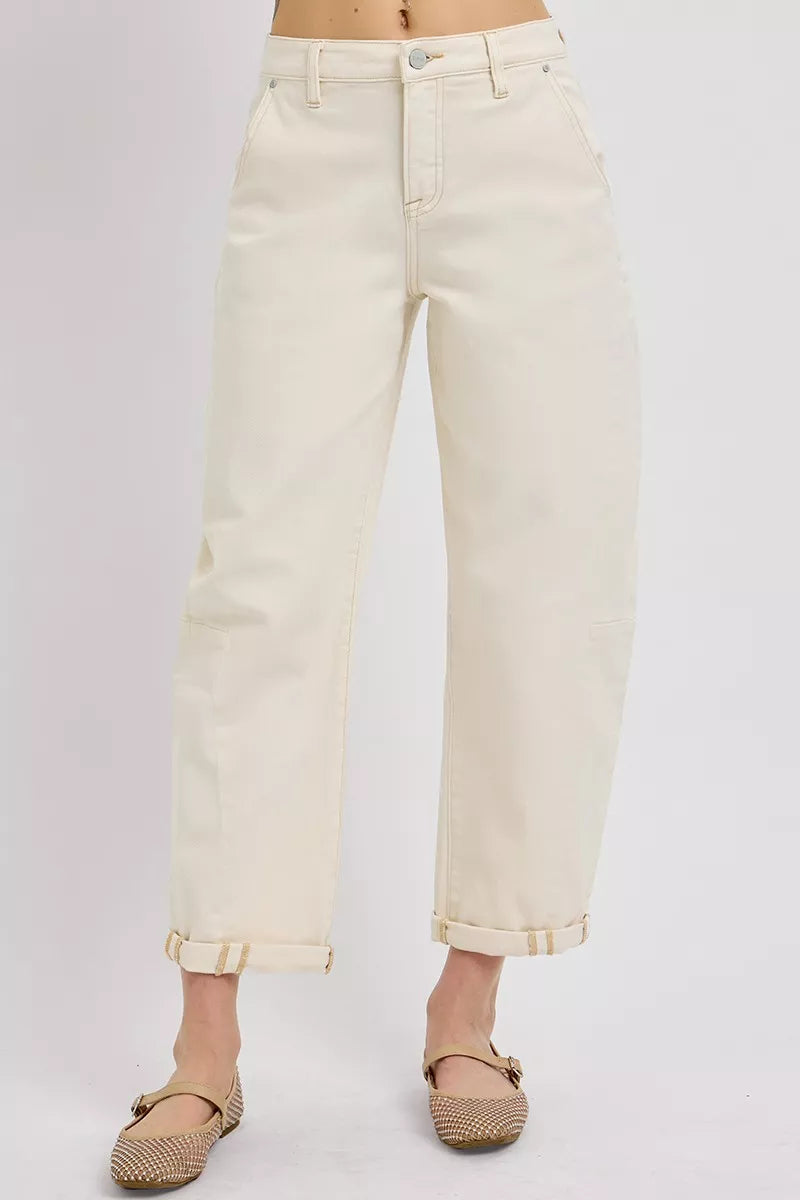 RISEN High Rise Relaxed Barrel Cuffed Jeans