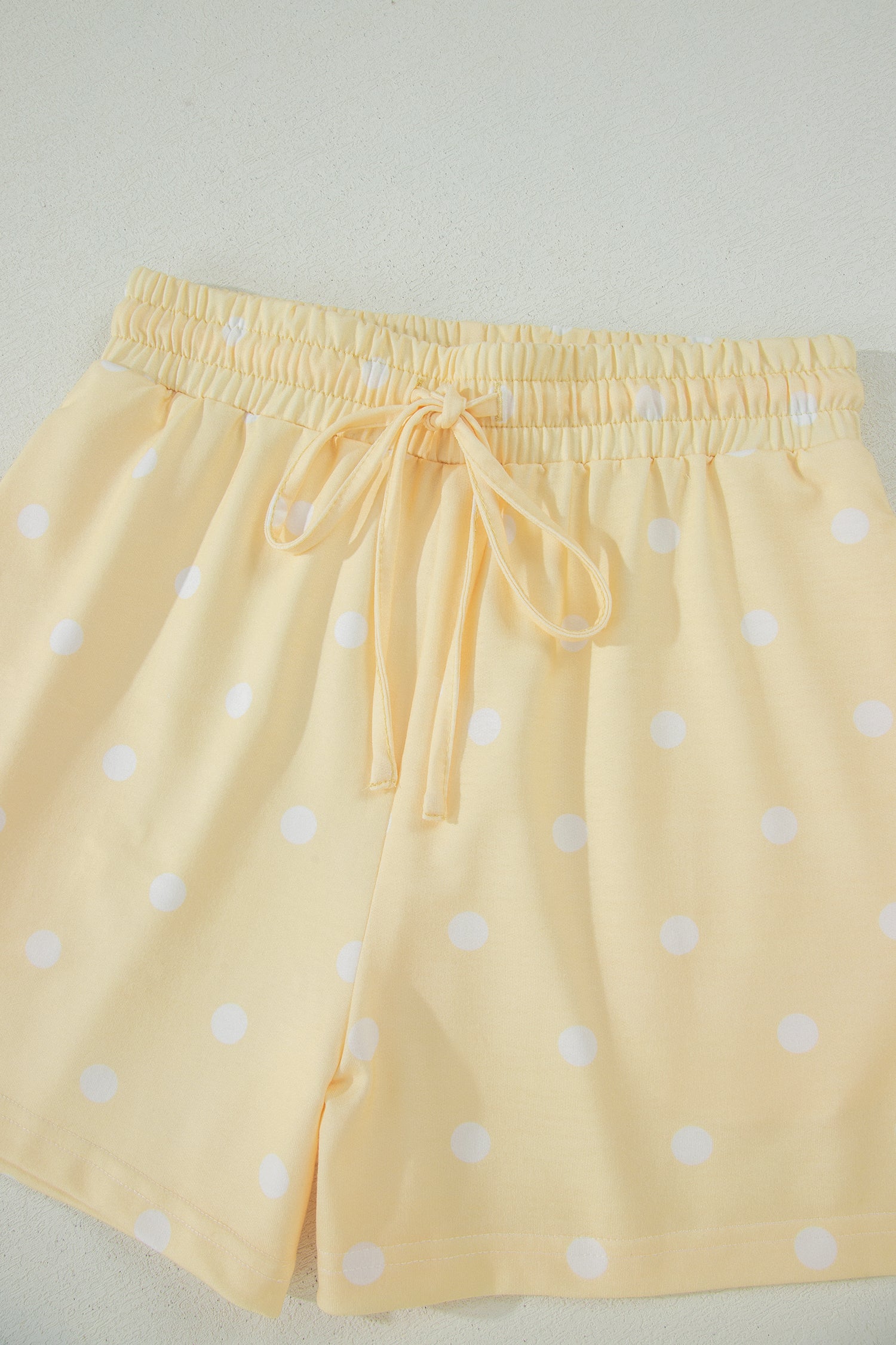 White Exposed Seam Detail Polka Dot Loose Tee Drawstring Shorts Set
