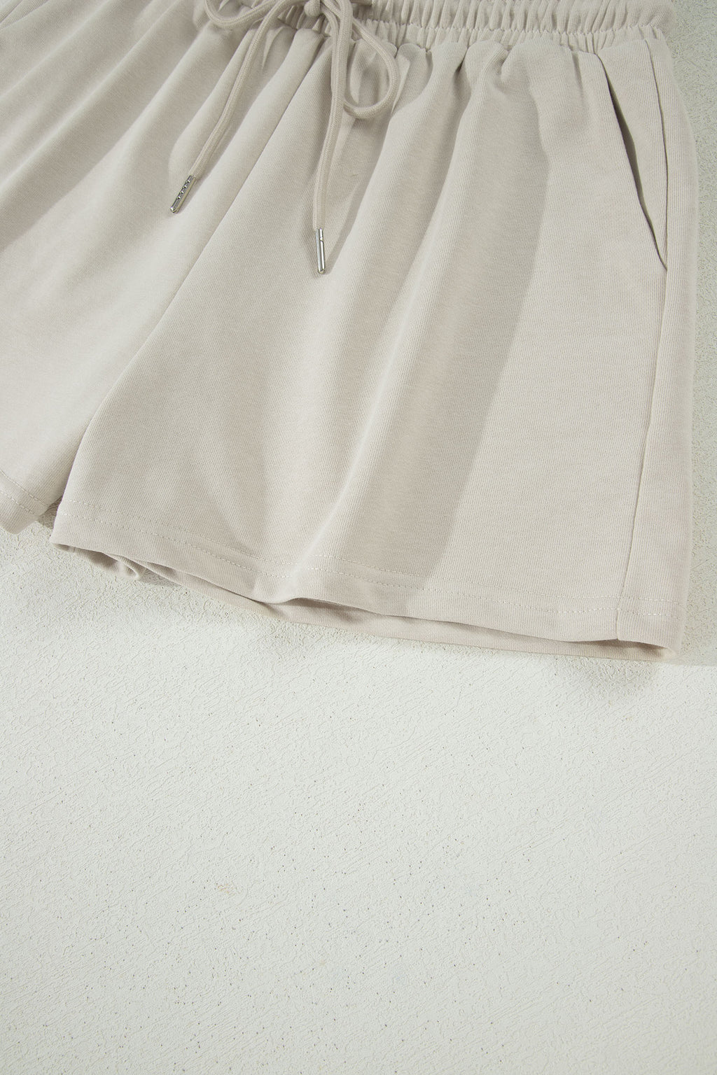 Smoke Gray Solid Color Puffy Loose Top Drawstring Shorts 2pcs Outfit