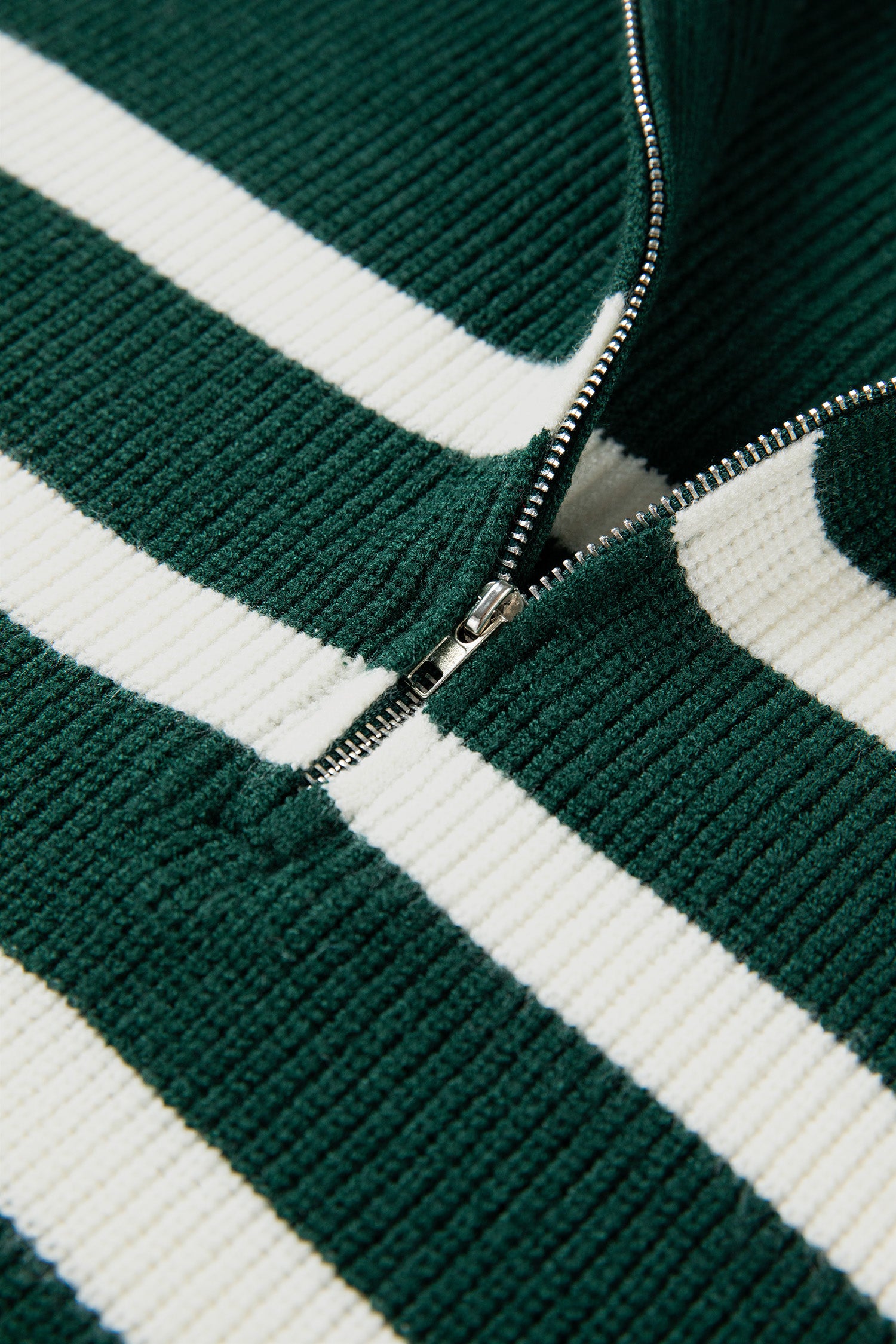 Blackish Green Ribbed Half Zip Collared Sweater Vest