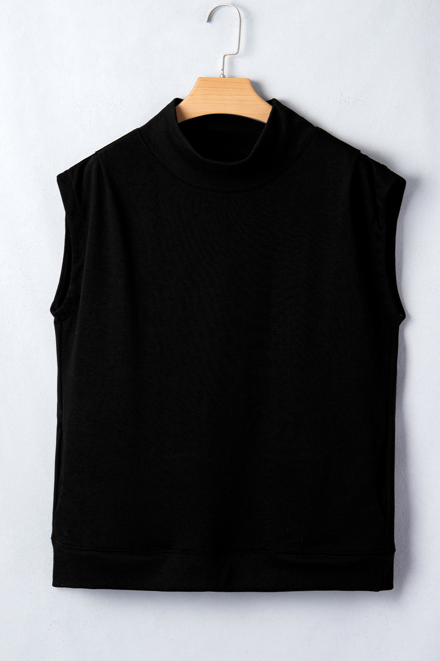 Light Grey Solid Color High Neck Cap Sleeve Loose Top