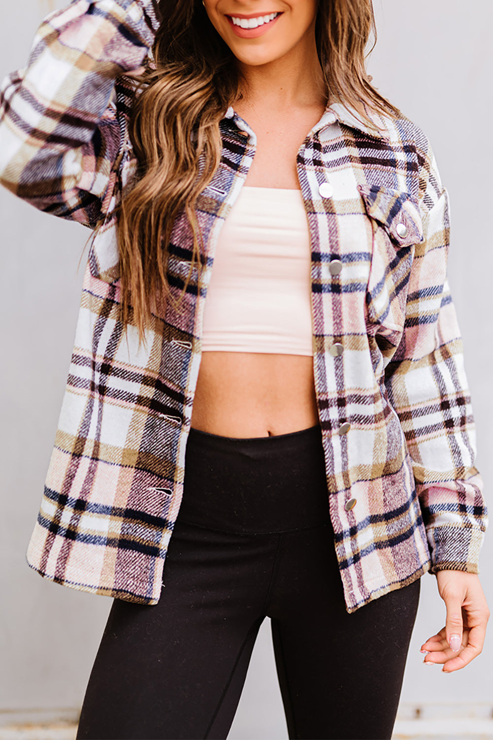 Fiery Red Geometric Plaid Print Pocketed Shacket