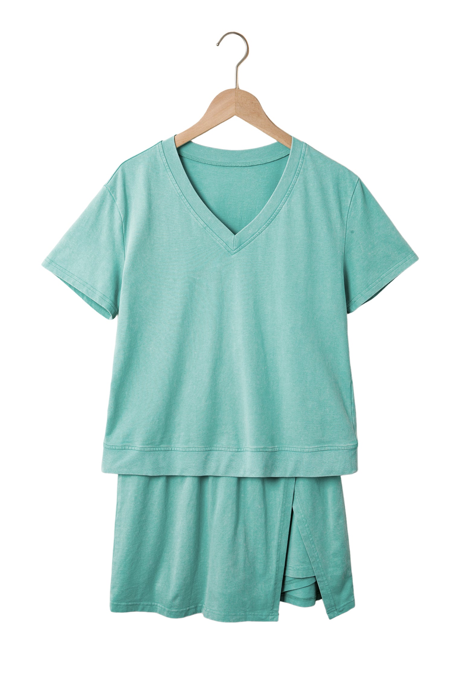 Light Pink Mineral Wash V Neck Tee Matching Skort Set