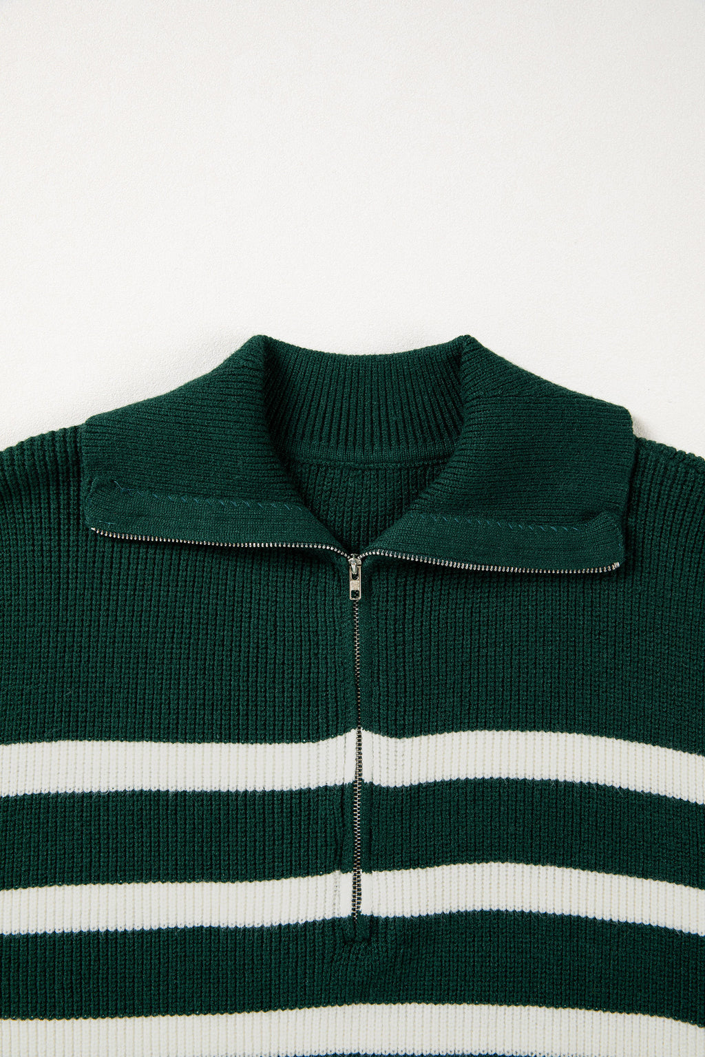 Blackish Green Ribbed Half Zip Collared Sweater Vest