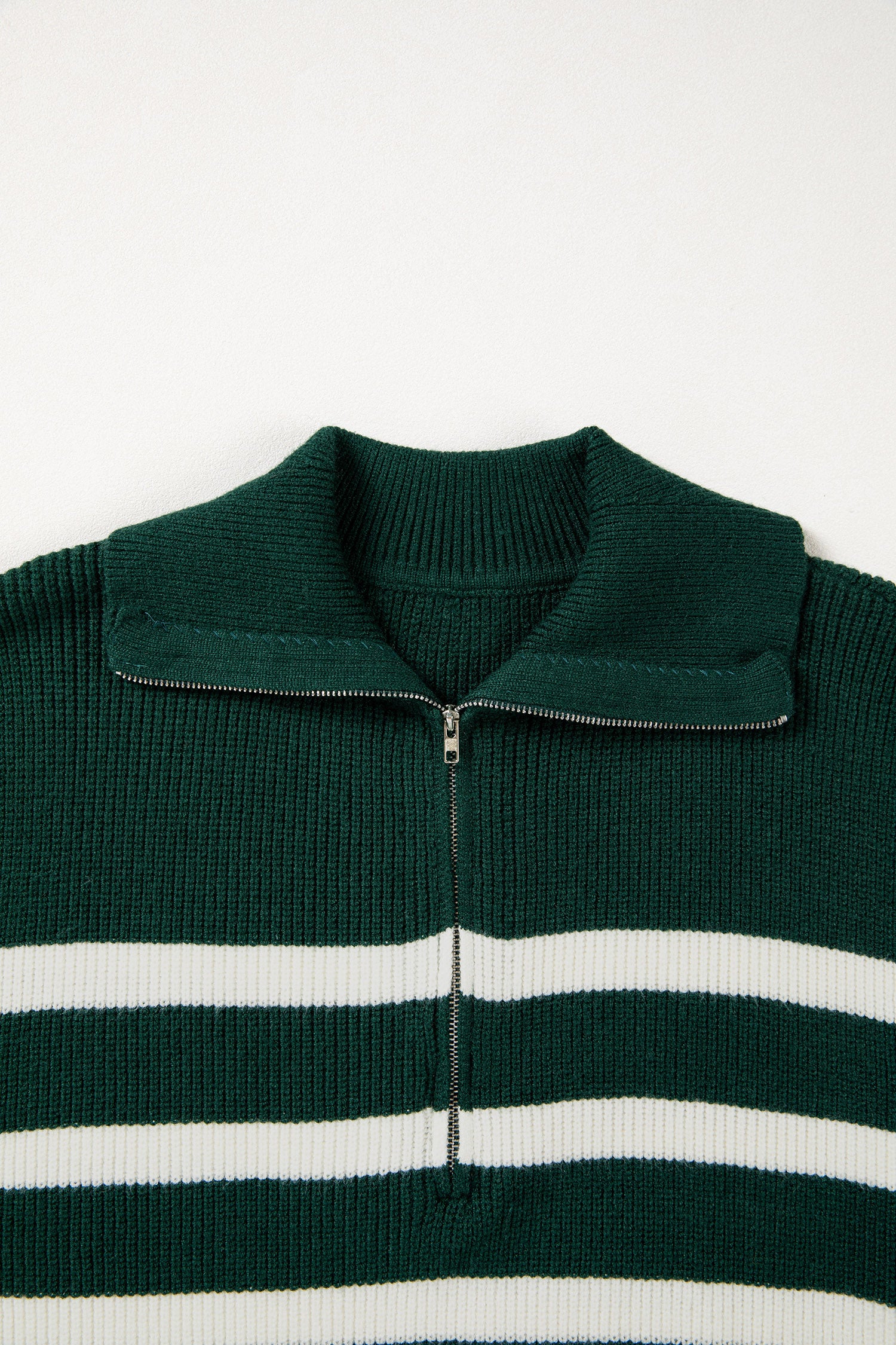 Blackish Green Ribbed Half Zip Collared Sweater Vest