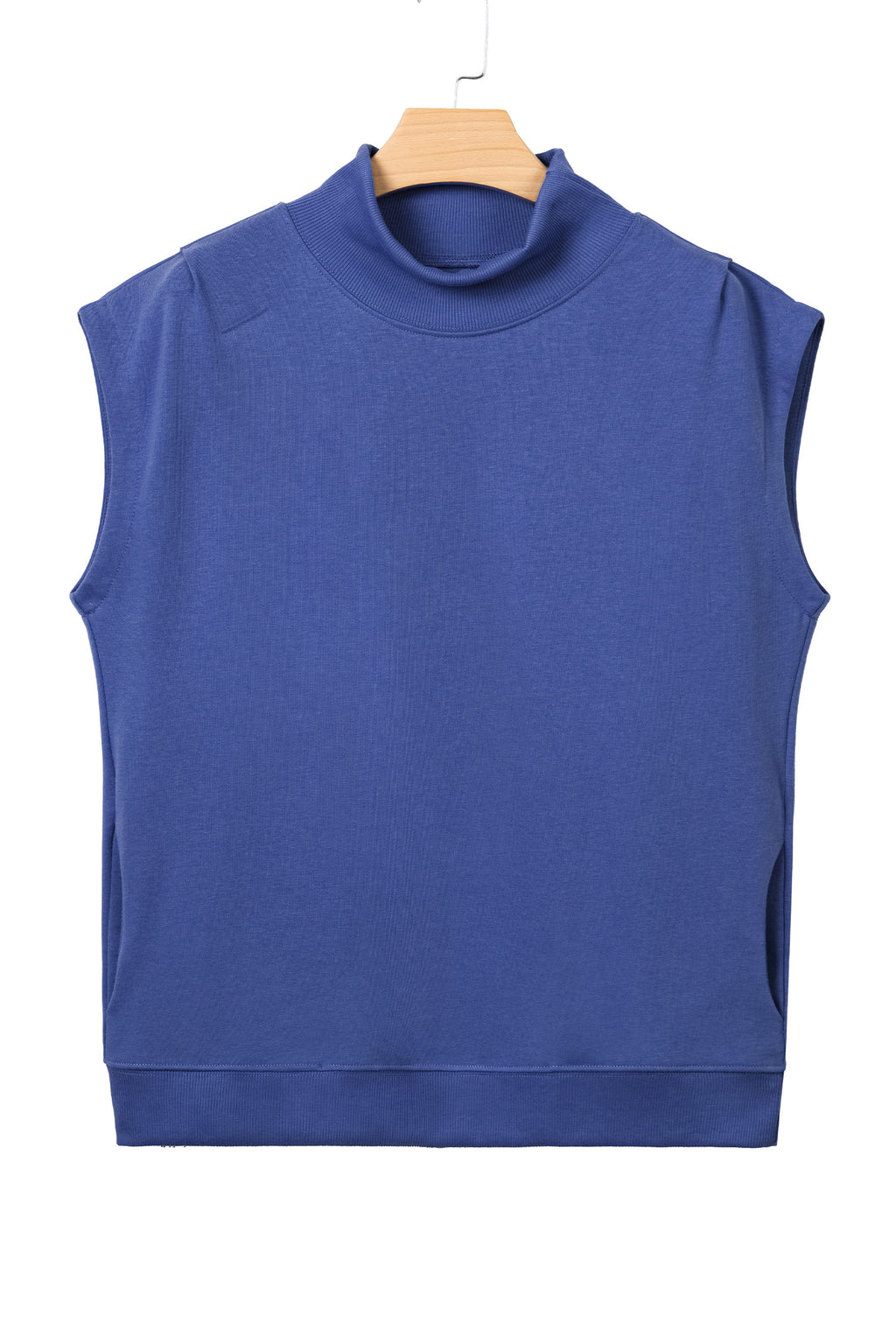 Light Grey Solid Color High Neck Cap Sleeve Loose Top