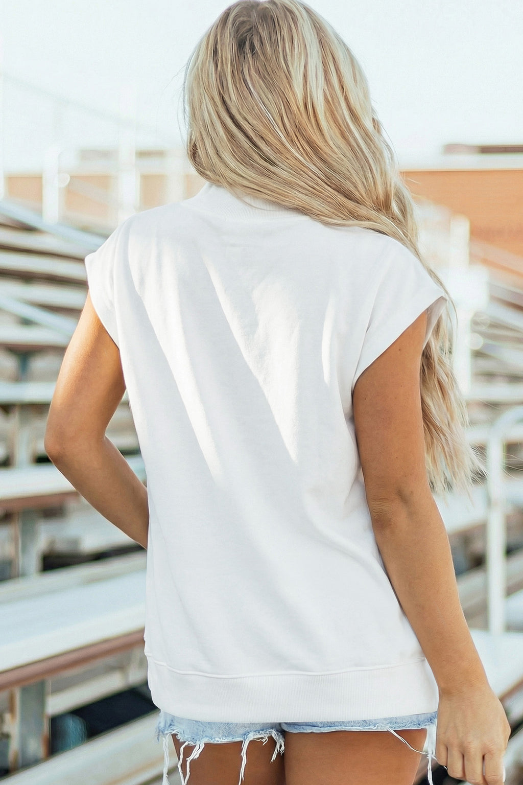 Light Grey Solid Color High Neck Cap Sleeve Loose Top