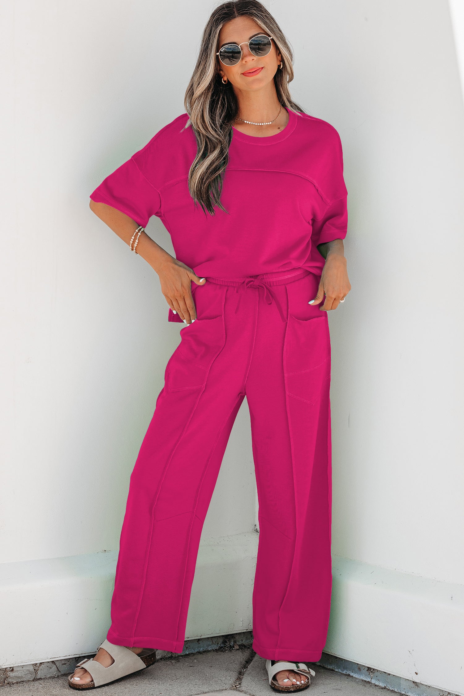 Orchid Bouquet Drop Shoulder Boxy Tee and Barrel Pants Set
