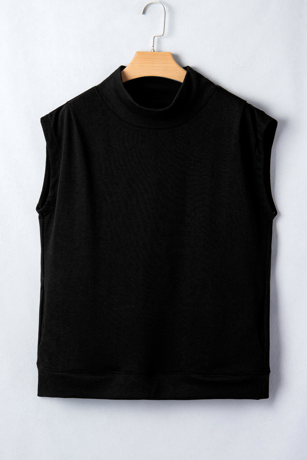 Light Grey Solid Color High Neck Cap Sleeve Loose Top