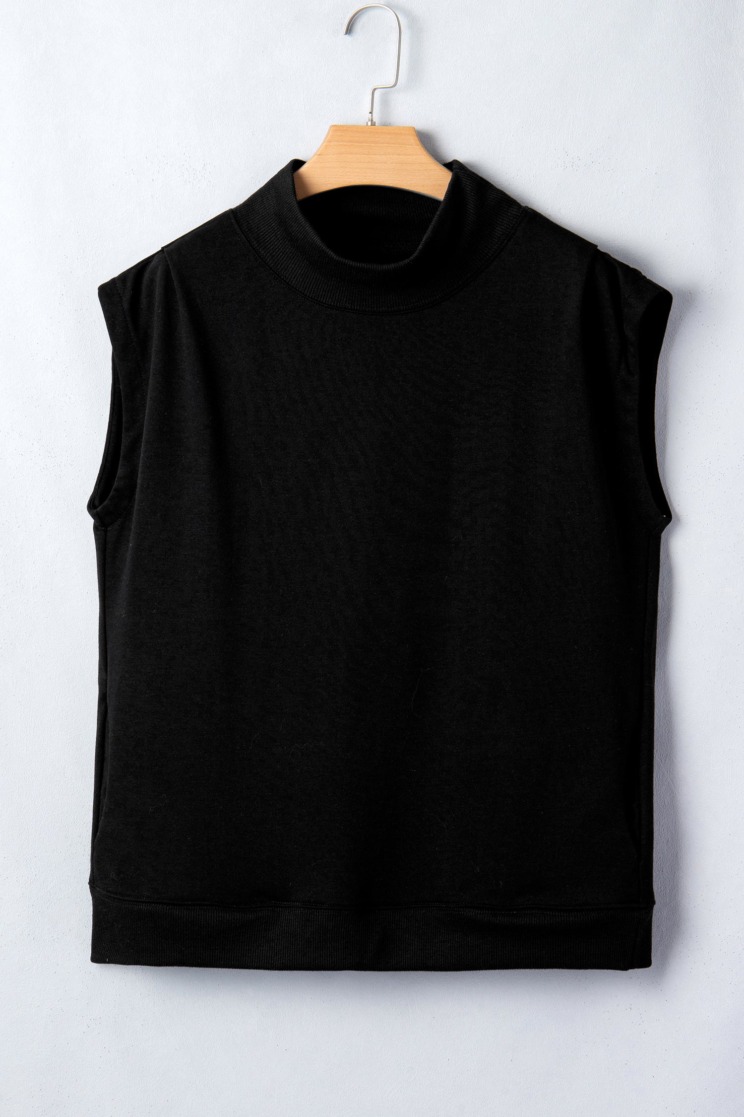 Light Grey Solid Color High Neck Cap Sleeve Loose Top
