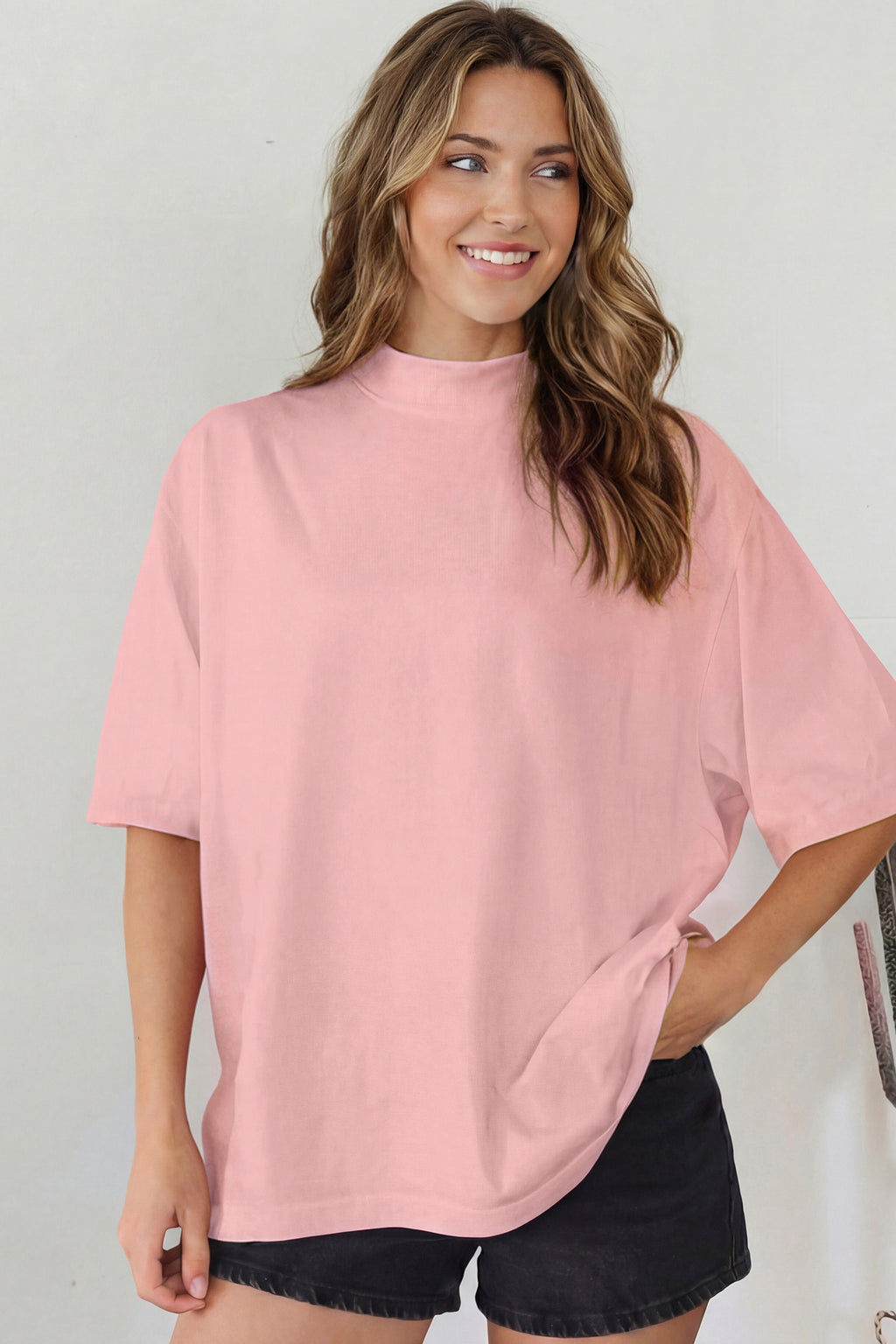 Beau Blue Solid Color High Neck Oversize Tee